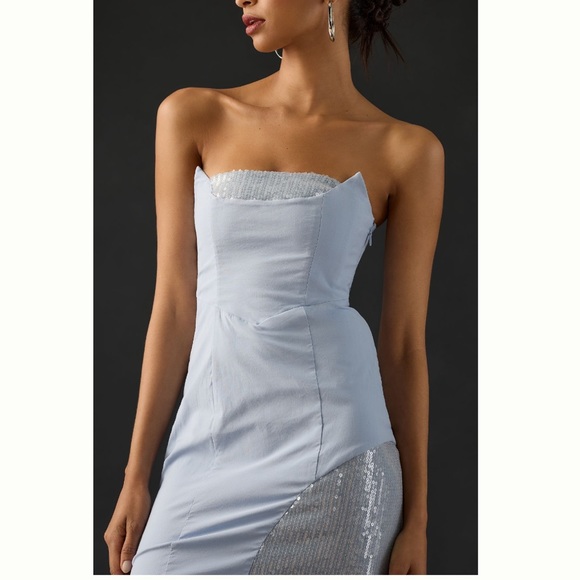 Anthropologie Strapless Slim Midi Dress Soft French Blue Size 00 - Picture 3 of 13